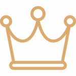 A simple, gold crown icon with four points, each topped with a small circle, symbolizes excellence—perfect for a Santa Clara auto body shop or collision center seeking a regal touch on a transparent background.