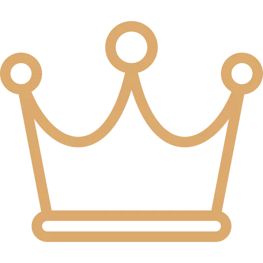 A simple, gold crown icon with four points, each topped with a small circle, symbolizes excellence—perfect for a Santa Clara auto body shop or collision center seeking a regal touch on a transparent background.