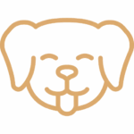 Simple line drawing of a dog's face showing floppy ears, closed eyes, and tongue sticking out—an adorable mascot perfect for a Santa Clara auto body shop or collision center.