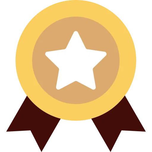 A gold medal with a white star in the center and two red ribbons hanging from the bottom, symbolizing excellence in auto body shop repair.